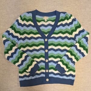 AnyBody Blue & Green & Cream So Soft Chevron Button Up Cardigan Sz Women's Large